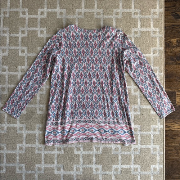 J. Jill Tunic Top Supima Cotton Modal Ikat Print Boho Pink Blue Size Medium - Picture 4 of 7